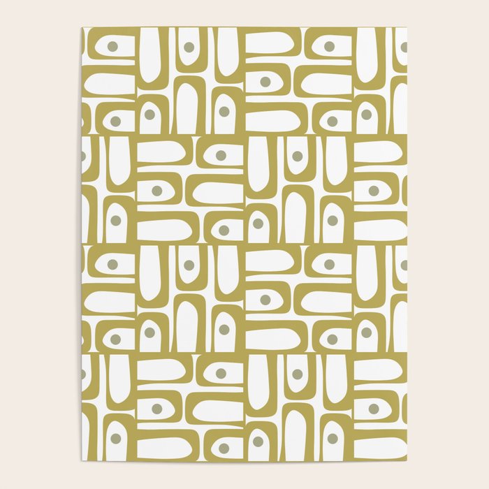Mid Century Modern Piquet Geometric Multi Pattern in Vintage Olive Green and White Poster Gallery Image 4