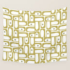 Mid Century Modern Piquet Geometric Multi Pattern in Vintage Olive Green and White Wall Tapestry Gallery Image 4