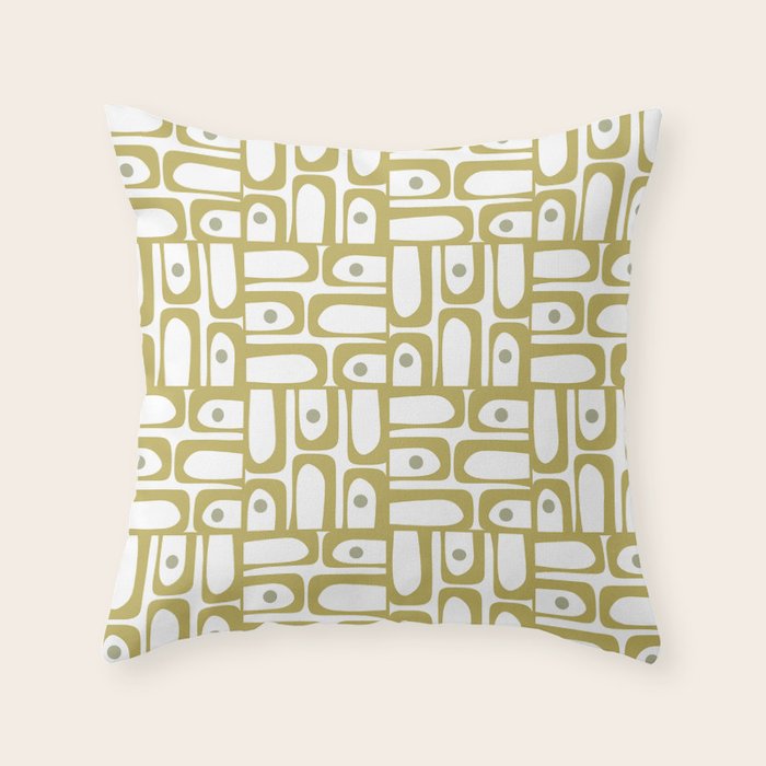 Mid Century Modern Piquet Geometric Multi Pattern in Vintage Olive Green and White Throw Pillow Gallery Image 6