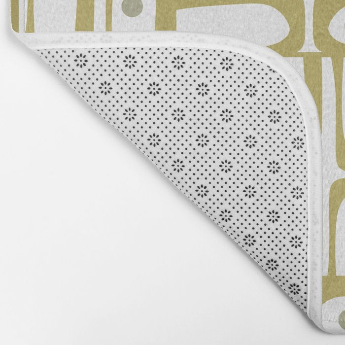 Mid Century Modern Piquet Geometric Multi Pattern in Vintage Olive Green and White Bath Mat Gallery Image 2