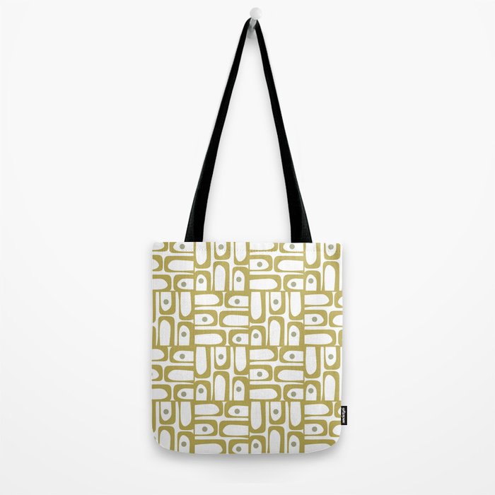 Mid Century Modern Piquet Geometric Multi Pattern in Vintage Olive Green and White Tote Bag Gallery Image 2