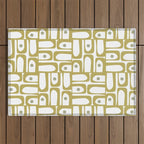 Mid Century Modern Piquet Geometric Multi Pattern in Vintage Olive Green and White Outdoor Rug Gallery Image 1
