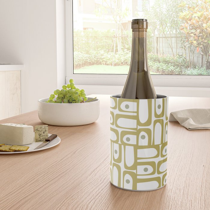 Mid Century Modern Piquet Geometric Multi Pattern in Vintage Olive Green and White Wine Chiller Gallery Image 4