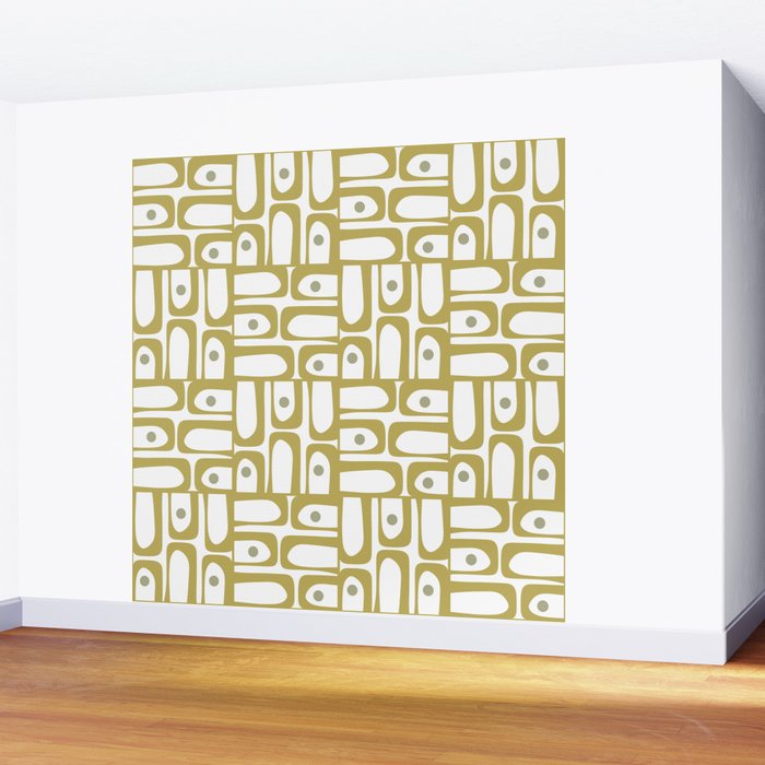 Mid Century Modern Piquet Geometric Multi Pattern in Vintage Olive Green and White Wall Mural Gallery Image 2