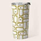 Mid Century Modern Piquet Geometric Multi Pattern in Vintage Olive Green and White Travel Mug Gallery Image 2