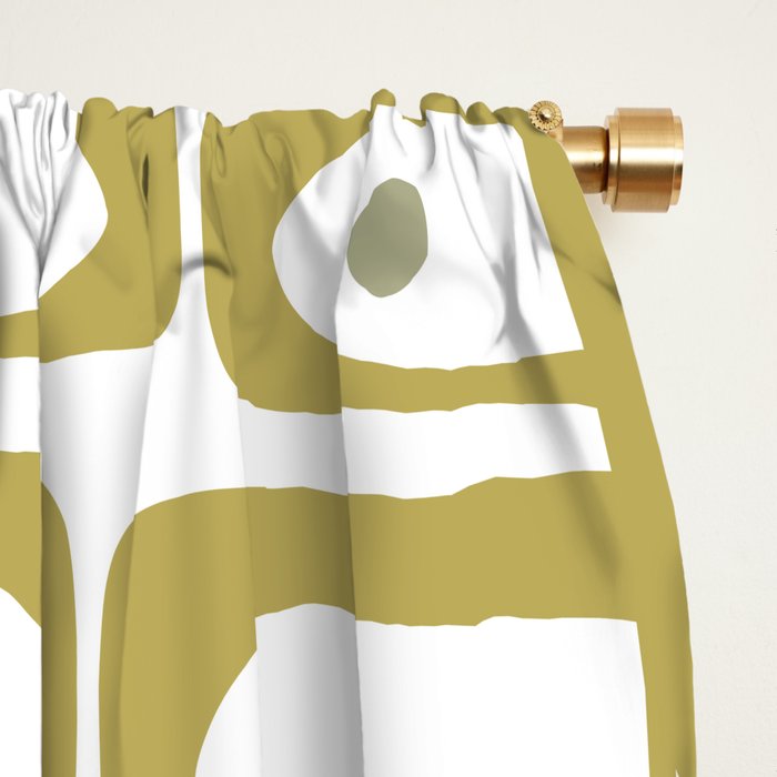 Mid Century Modern Piquet Geometric Multi Pattern in Vintage Olive Green and White Window Curtain Gallery Image 2