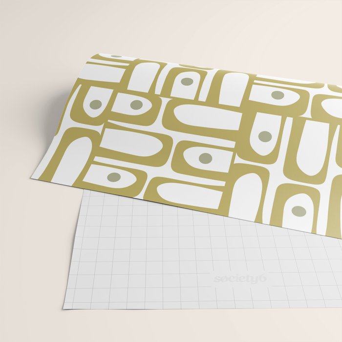 Mid Century Modern Piquet Geometric Multi Pattern in Vintage Olive Green and White Wrapping Paper Gallery Image 2