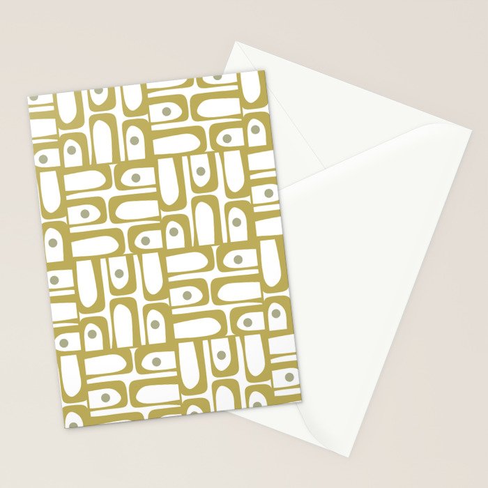 Mid Century Modern Piquet Geometric Multi Pattern in Vintage Olive Green and White Stationery Card Gallery Image 2