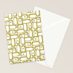 Mid Century Modern Piquet Geometric Multi Pattern in Vintage Olive Green and White Stationery Card Gallery Image 2