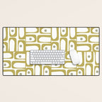 Mid Century Modern Piquet Geometric Multi Pattern in Vintage Olive Green and White Desk Mat Gallery Image 1