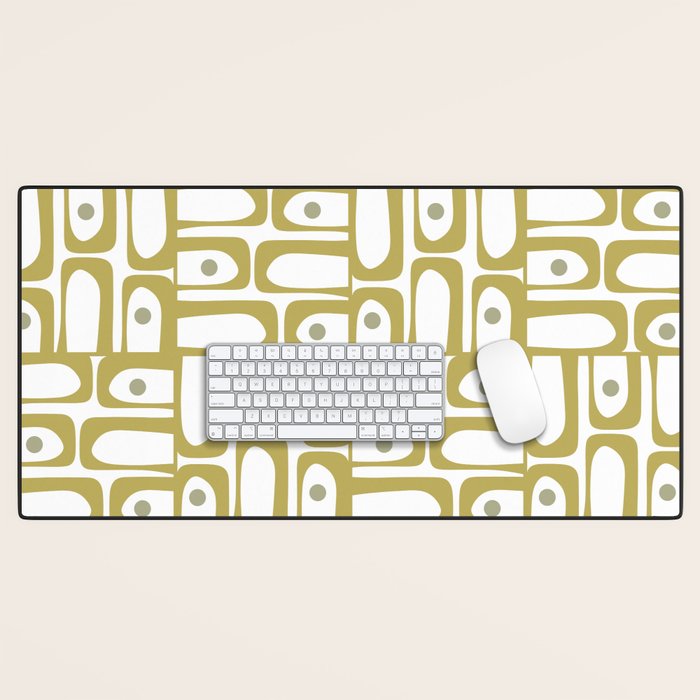 Mid Century Modern Piquet Geometric Multi Pattern in Vintage Olive Green and White Desk Mat Gallery Image 1