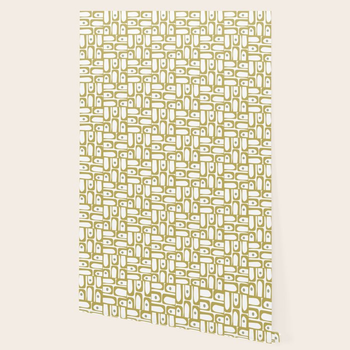 Mid Century Modern Piquet Geometric Multi Pattern in Vintage Olive Green and White Wallpaper Gallery Image 2