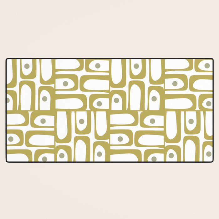 Mid Century Modern Piquet Geometric Multi Pattern in Vintage Olive Green and White Desk Mat Gallery Image 3