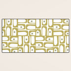 Mid Century Modern Piquet Geometric Multi Pattern in Vintage Olive Green and White Desk Mat Gallery Image 3