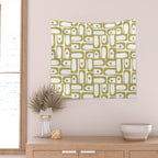 Mid Century Modern Piquet Geometric Multi Pattern in Vintage Olive Green and White Wall Tapestry Gallery Image 2