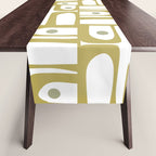 Mid Century Modern Piquet Geometric Multi Pattern in Vintage Olive Green and White Table Runner Gallery Image 1