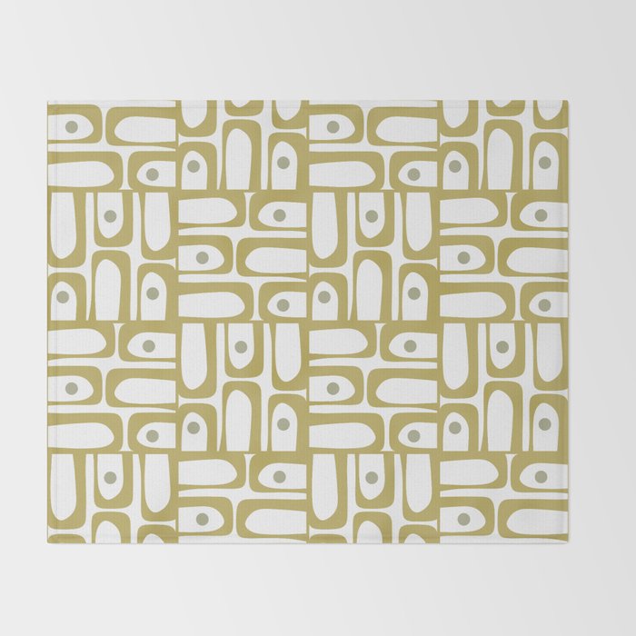 Mid Century Modern Piquet Geometric Multi Pattern in Vintage Olive Green and White Throw Blanket Gallery Image 2