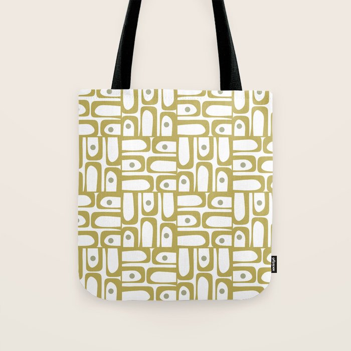 Mid Century Modern Piquet Geometric Multi Pattern in Vintage Olive Green and White Tote Bag Gallery Image 1