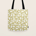 Mid Century Modern Piquet Geometric Multi Pattern in Vintage Olive Green and White Tote Bag Gallery Image 1