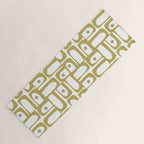 Mid Century Modern Piquet Geometric Multi Pattern in Vintage Olive Green and White Yoga Mat Gallery Image 1