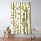 Mid Century Modern Piquet Geometric Multi Pattern in Vintage Olive Green and White Window Curtain Gallery Image 5