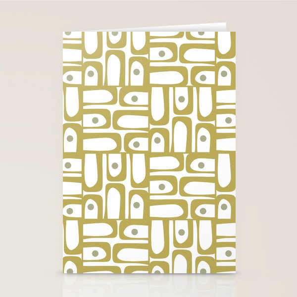 Mid Century Modern Piquet Geometric Multi Pattern in Vintage Olive Green and White Stationery Card Gallery Image 2
