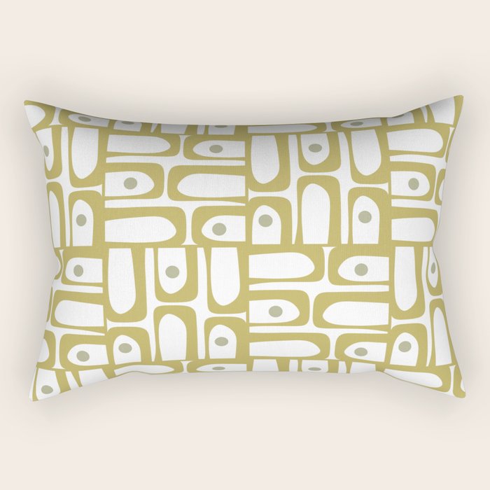 Mid Century Modern Piquet Geometric Multi Pattern in Vintage Olive Green and White Rectangular Pillow Gallery Image 2