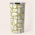 Mid Century Modern Piquet Geometric Multi Pattern in Vintage Olive Green and White Travel Mug Gallery Image 1
