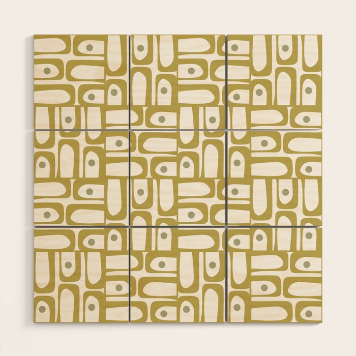 Mid Century Modern Piquet Geometric Multi Pattern in Vintage Olive Green and White Wood Wall Art Gallery Image 1