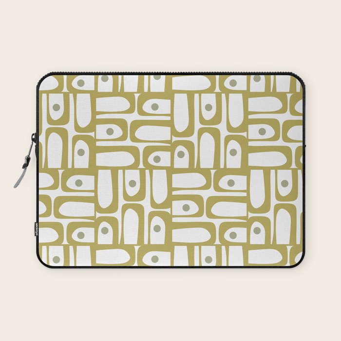 Mid Century Modern Piquet Geometric Multi Pattern in Vintage Olive Green and White Laptop Sleeve Gallery Image 1
