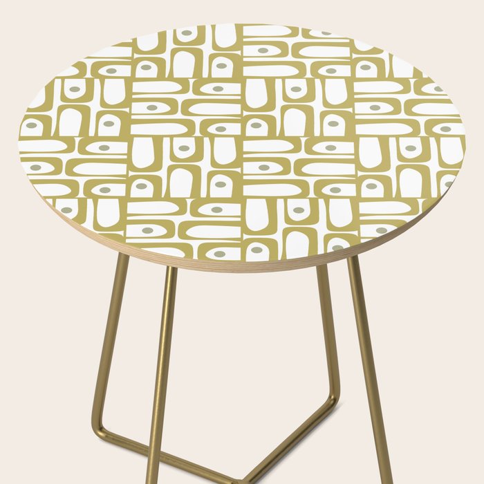 Mid Century Modern Piquet Geometric Multi Pattern in Vintage Olive Green and White Side Table Gallery Image 2