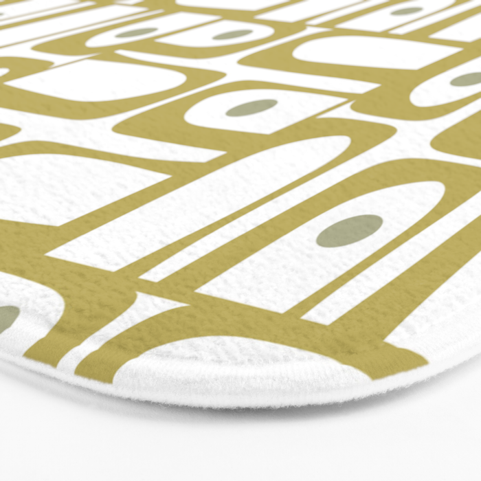 Mid Century Modern Piquet Geometric Multi Pattern in Vintage Olive Green and White Bath Mat Gallery Image 3