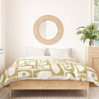 Mid Century Modern Piquet Geometric Multi Pattern in Vintage Olive Green and White Duvet Cover Gallery Image 3