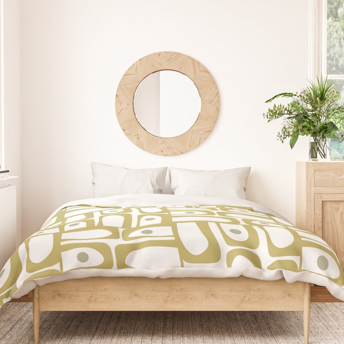 Mid Century Modern Piquet Geometric Multi Pattern in Vintage Olive Green and White Duvet Cover Gallery Image 3