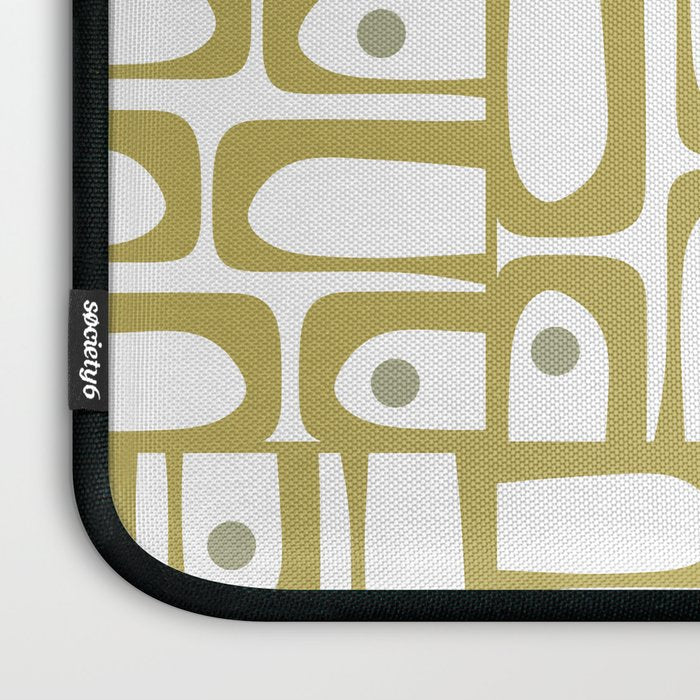 Mid Century Modern Piquet Geometric Multi Pattern in Vintage Olive Green and White Laptop Sleeve Gallery Image 3