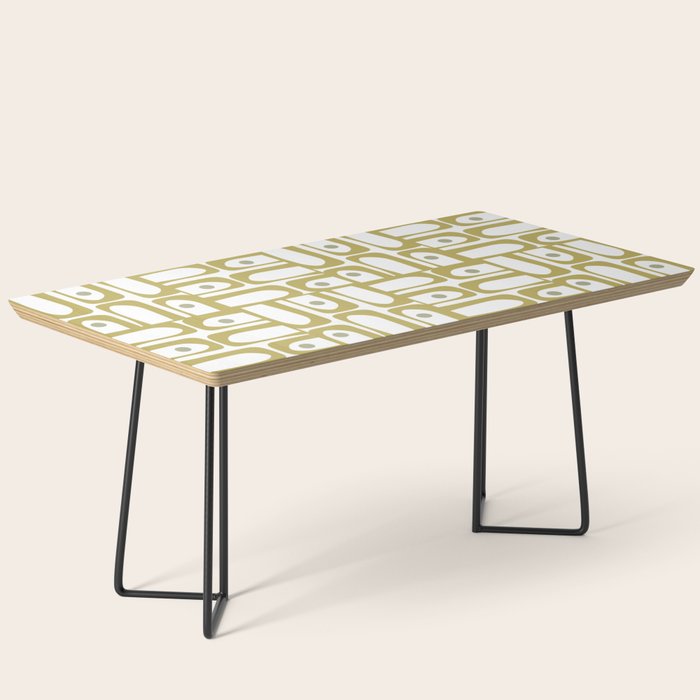 Mid Century Modern Piquet Geometric Multi Pattern in Vintage Olive Green and White Coffee Table Gallery Image 1