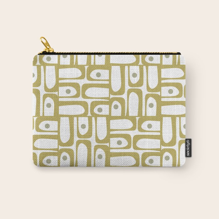 Mid Century Modern Piquet Geometric Multi Pattern in Vintage Olive Green and White Carry All Pouch Gallery Image 1