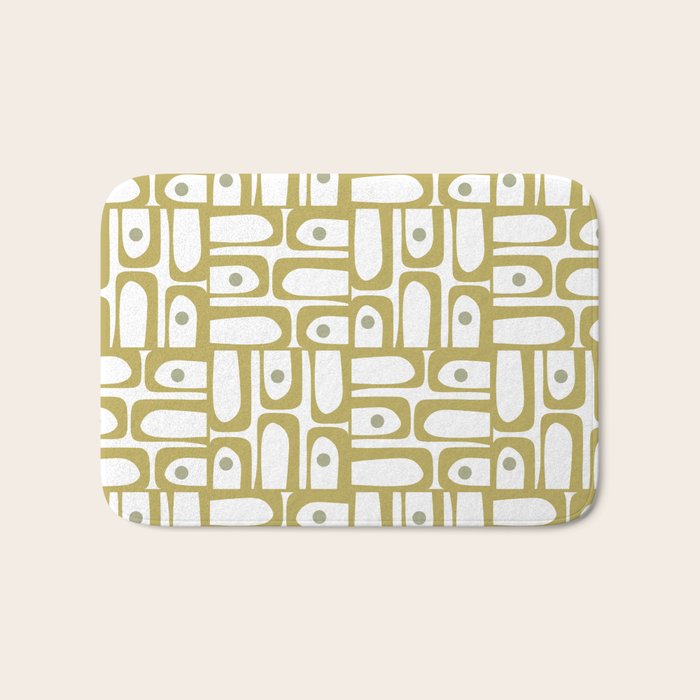 Mid Century Modern Piquet Geometric Multi Pattern in Vintage Olive Green and White Bath Mat Gallery Image 1