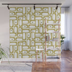 Mid Century Modern Piquet Geometric Multi Pattern in Vintage Olive Green and White Wall Mural Gallery Image 1