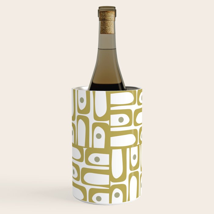 Mid Century Modern Piquet Geometric Multi Pattern in Vintage Olive Green and White Wine Chiller Gallery Image 3