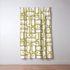 Mid Century Modern Piquet Geometric Multi Pattern in Vintage Olive Green and White Window Curtain Gallery Image 3