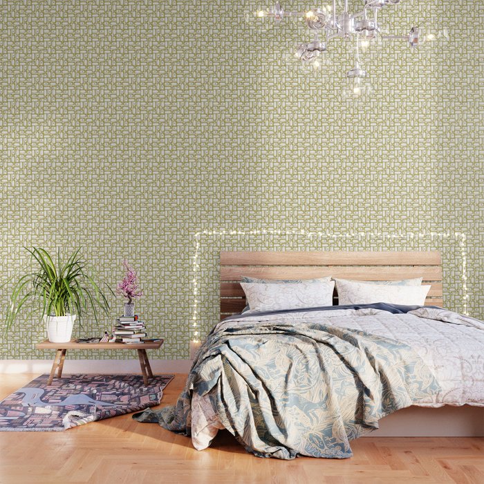 Mid Century Modern Piquet Geometric Multi Pattern in Vintage Olive Green and White Wallpaper Gallery Image 3