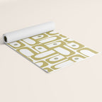 Mid Century Modern Piquet Geometric Multi Pattern in Vintage Olive Green and White Yoga Mat Gallery Image 2