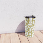 Mid Century Modern Piquet Geometric Multi Pattern in Vintage Olive Green and White Travel Mug Gallery Image 4