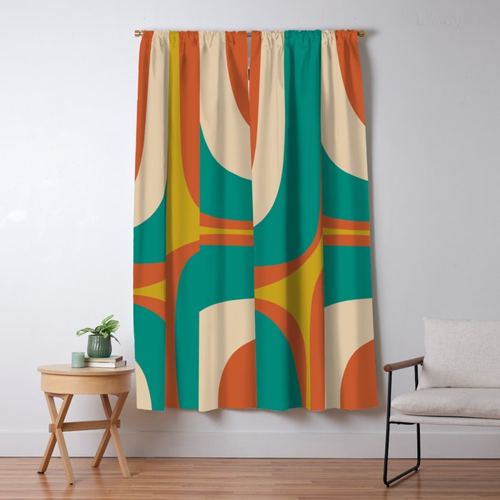 Retro Groove Mid Century Modern Abstract Pattern in Mid Mod Teal Orange Mustard Window Curtain Gallery Image 5