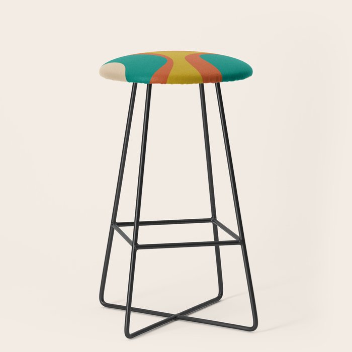 Retro Groove Mid Century Modern Abstract Pattern in Mid Mod Teal Orange Mustard Stool Gallery Image 1