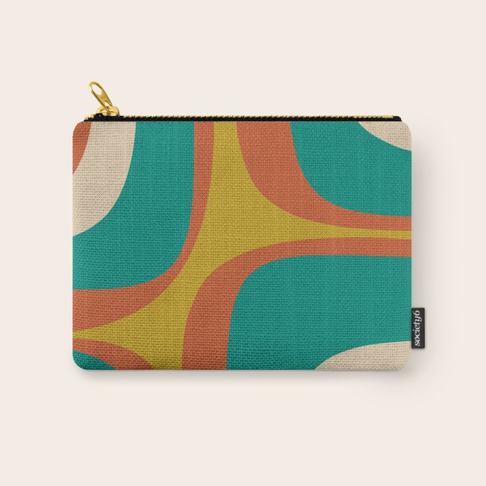 Retro Groove Mid Century Modern Abstract Pattern in Mid Mod Teal Orange Mustard Carry All Pouch Gallery Image 1