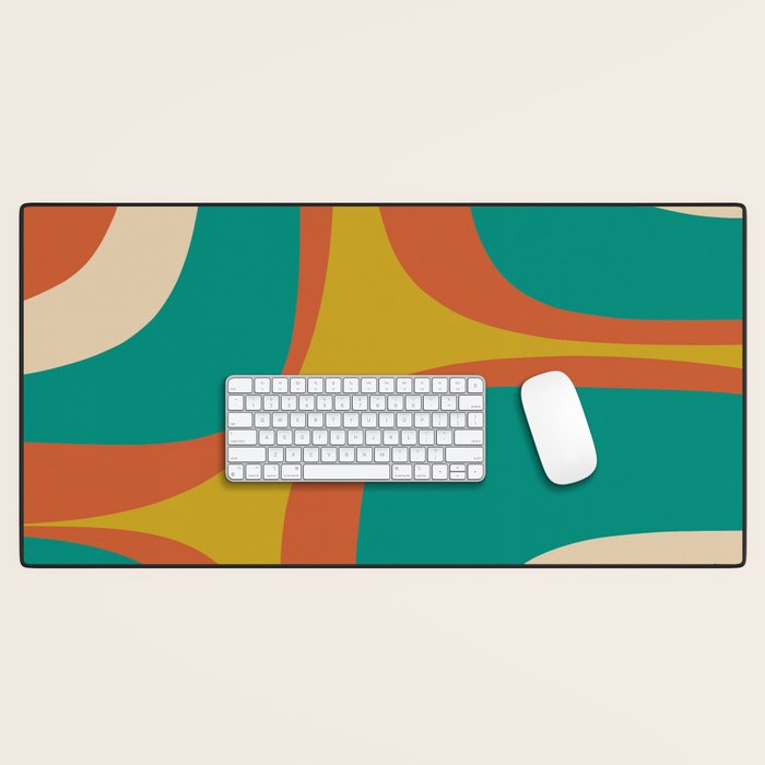 Retro Groove Mid Century Modern Abstract Pattern in Mid Mod Teal Orange Mustard Desk Mat Gallery Image 1