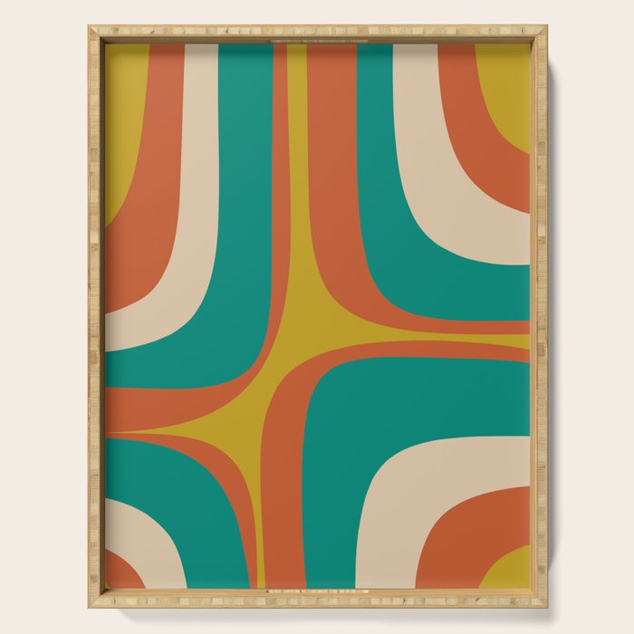 Retro Groove Mid Century Modern Abstract Pattern in Mid Mod Teal Orange Mustard Serving Tray Gallery Image 1