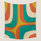 Retro Groove Mid Century Modern Abstract Pattern in Mid Mod Teal Orange Mustard Wall Tapestry Gallery Image 4